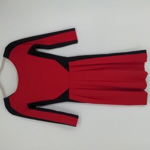 Amanda Uprichard Women's Racer Dress Size P Petite Red Black Mini 3/4 Sleeve